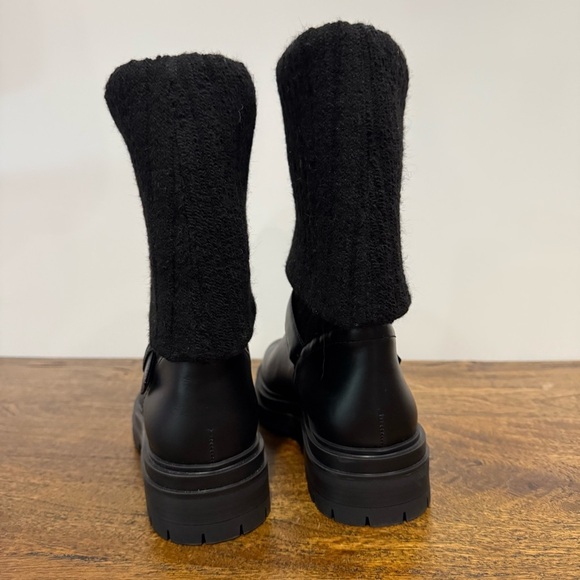 Gianvito Rossi Thurso Knit Collar Moto Combat Leather Boots - Picture 12 of 16
